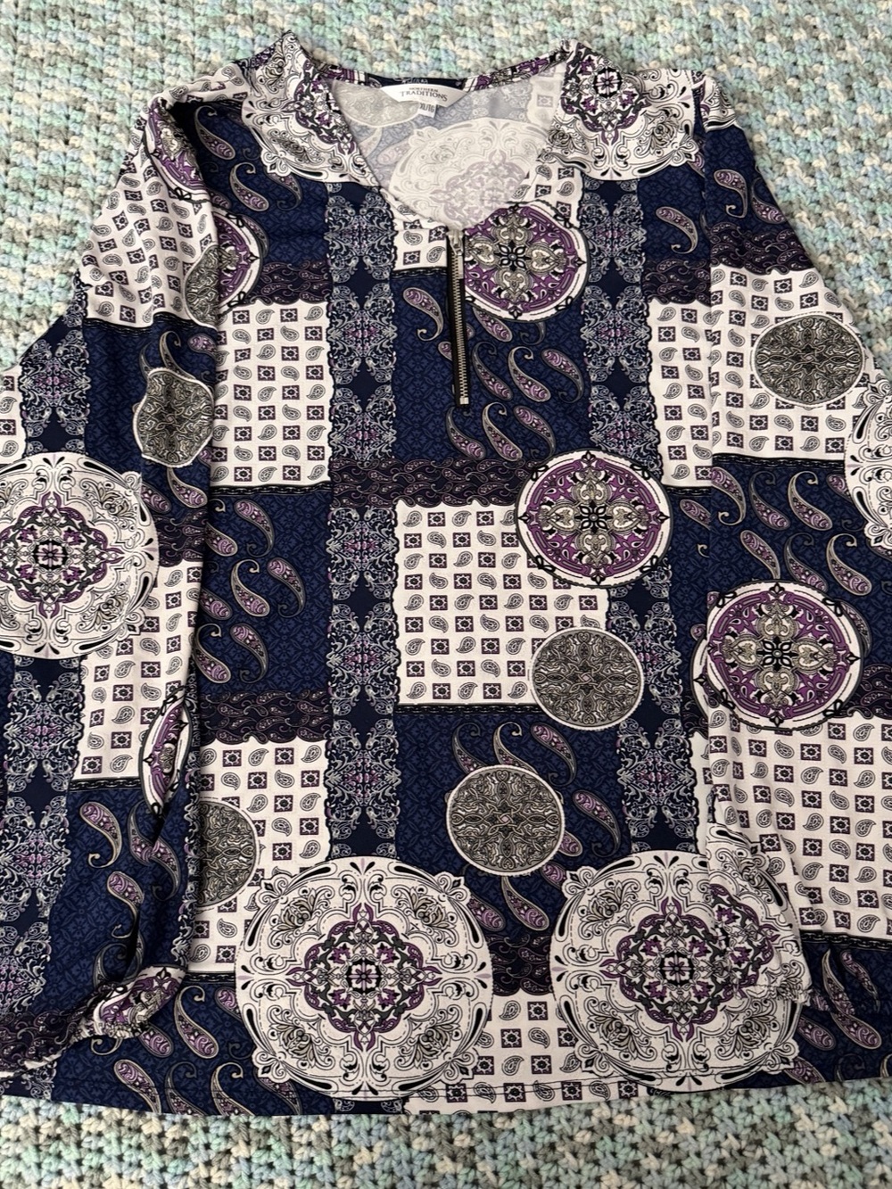 Northern Traditions Paisley Zip Jacket in Blue & White Like New